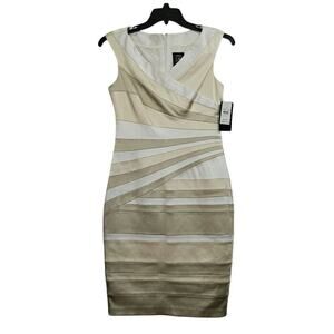 NWT! Jax Gold/Cream Satin Sleeveless Sheath Dress. Size 8 Medium